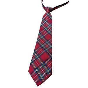 Nautica Boys Neck Tie OS 14" Red Blue Green Plaid Long Zip Neck Easy To Wear